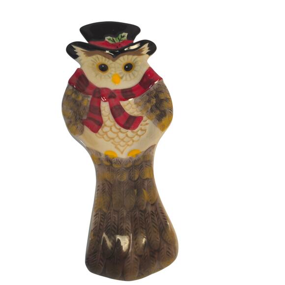 Owl Cracker Barrel Spoon Rest  Stone ware Christmas Holiday Theme - Picture 1 of 4